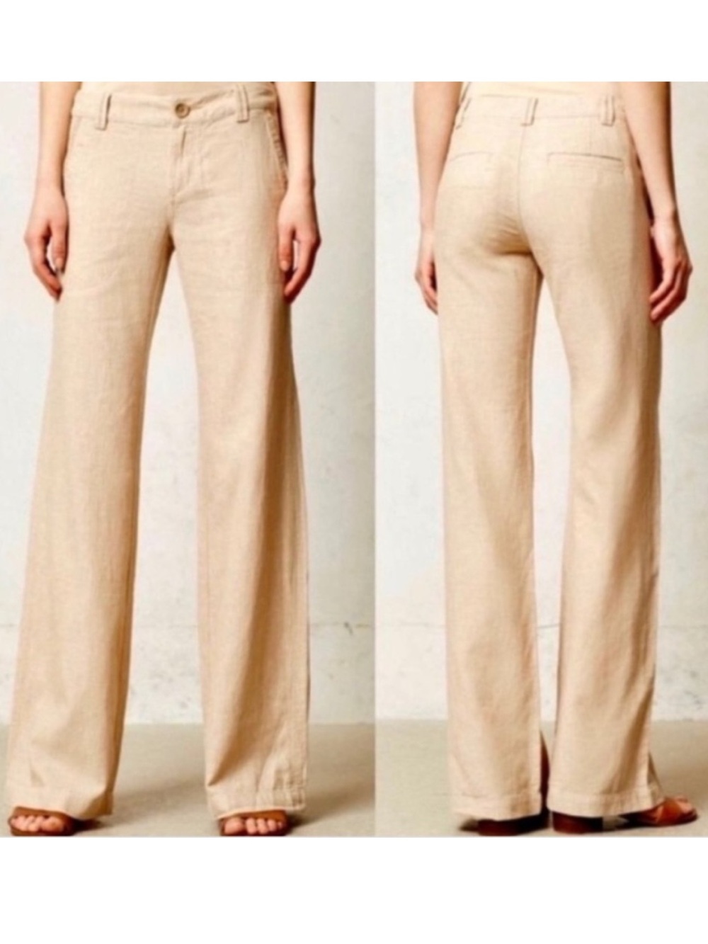 Pilcro And The Letterpress Linen Wide Leg Pants Women’s Size 4 Tan Low Rise